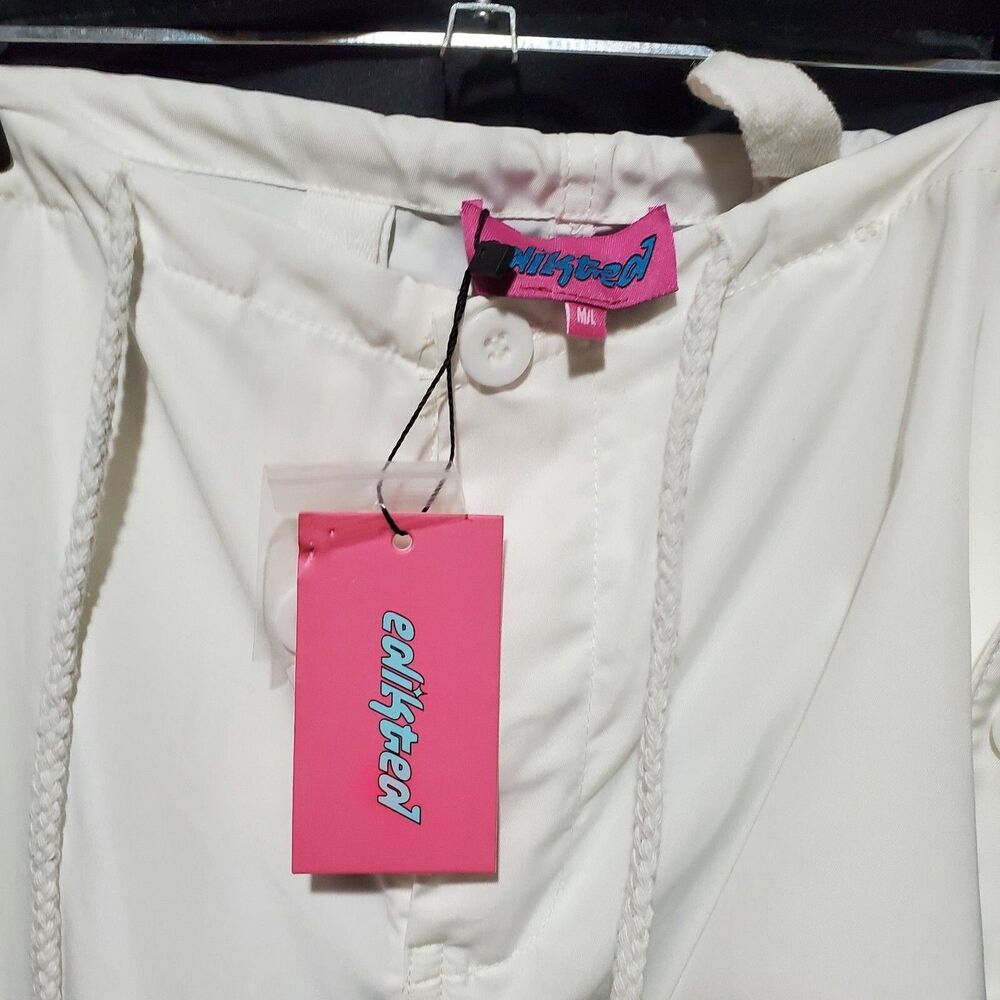 White Baggy Cargo Pants By Edikted, Wide Leg Draw String, M/L, NWT - Picture 9 of 9